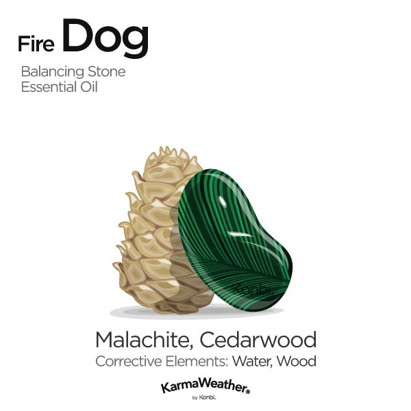 Année de la pierre d'équilibre et de l'huile essentielle du Chien de Feu's balancing stone and essential oil