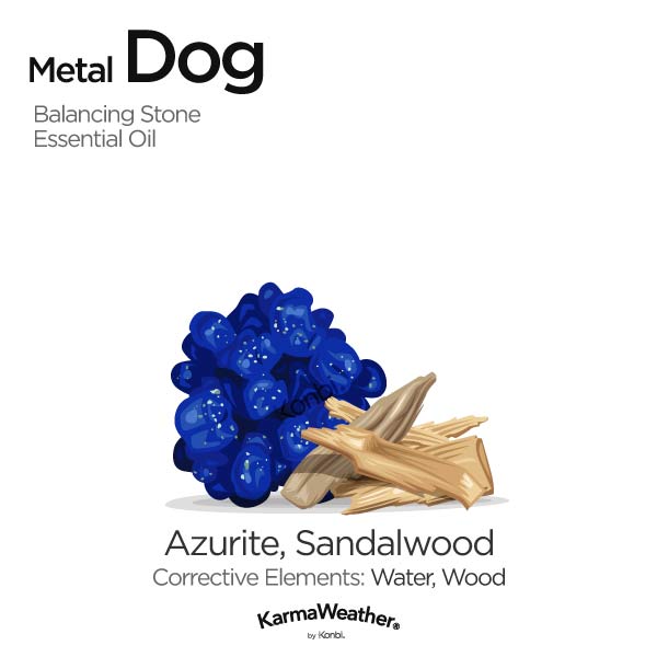 Année de la pierre d'équilibre et de l'huile essentielle du Chien de Métal's balancing stone and essential oil
