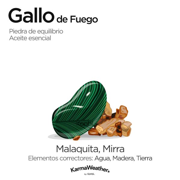 Gallo de Fuego: piedra de equilibrio y aceite esencial