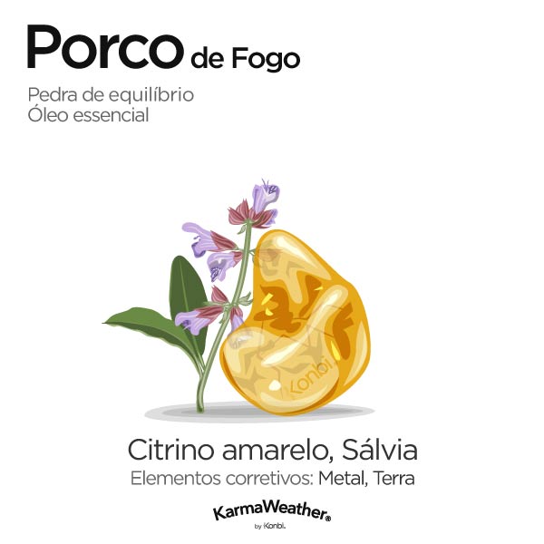 Porco de Fogo: pedra de equilíbrio e óleo essencial