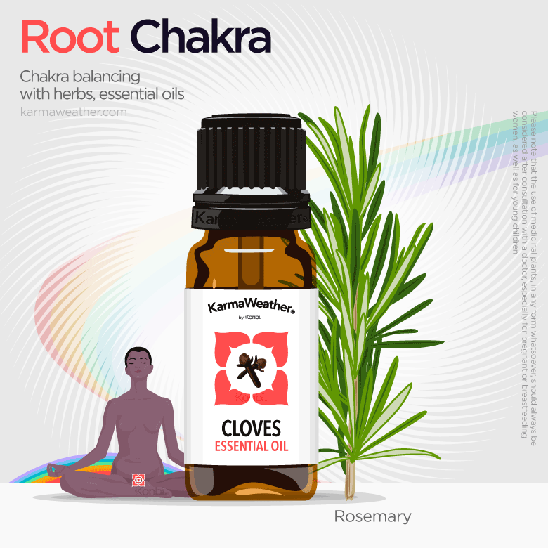 Root chakra balancing with herbs and essential oil