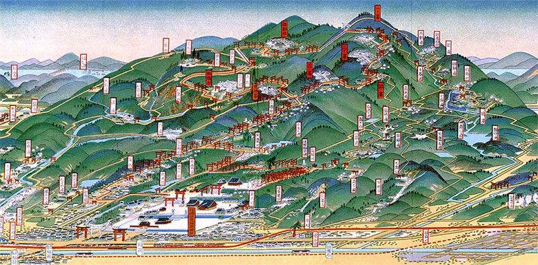 Mapa do Santuário de Fushimi Inari, Quioto, Japão, por Hatsusaburō Yoshida