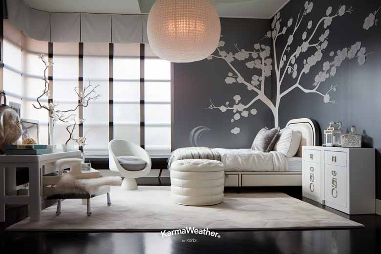 Decoração de quarto infantil Feng Shui em branco, cinza prateado