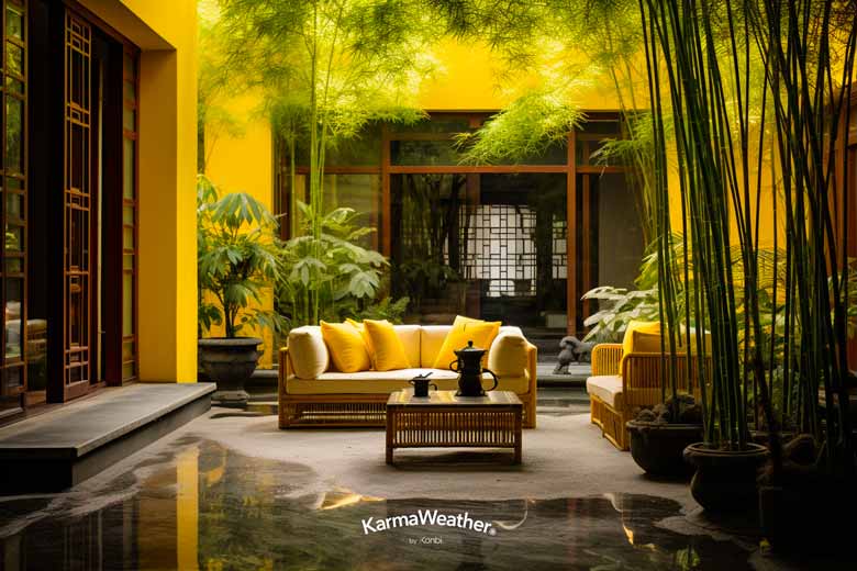 Decoration of an interior courtyard Feng Shui in yellow